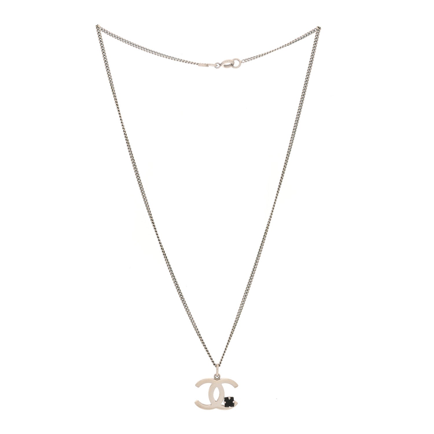 Chanel Crystal CC Necklace Silver Black 2 of 4