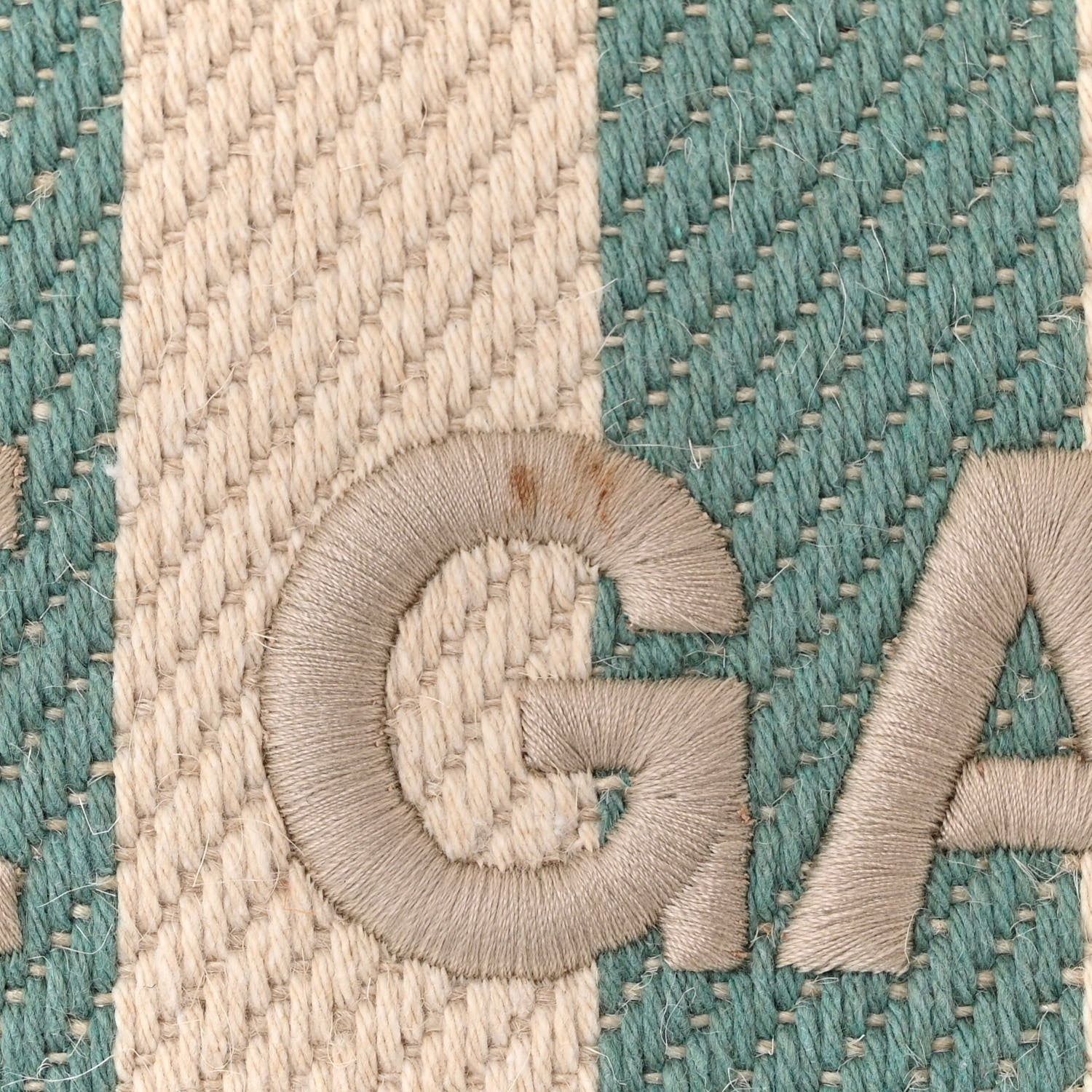 Saint Laurent Cotton Linen Calfskin Striped Rive Gauche Tote Water Green 11 of 11