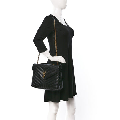 Saint Laurent Calfskin Y Quilted Monogram Medium Loulou Chain Satchel Black 2 of 10