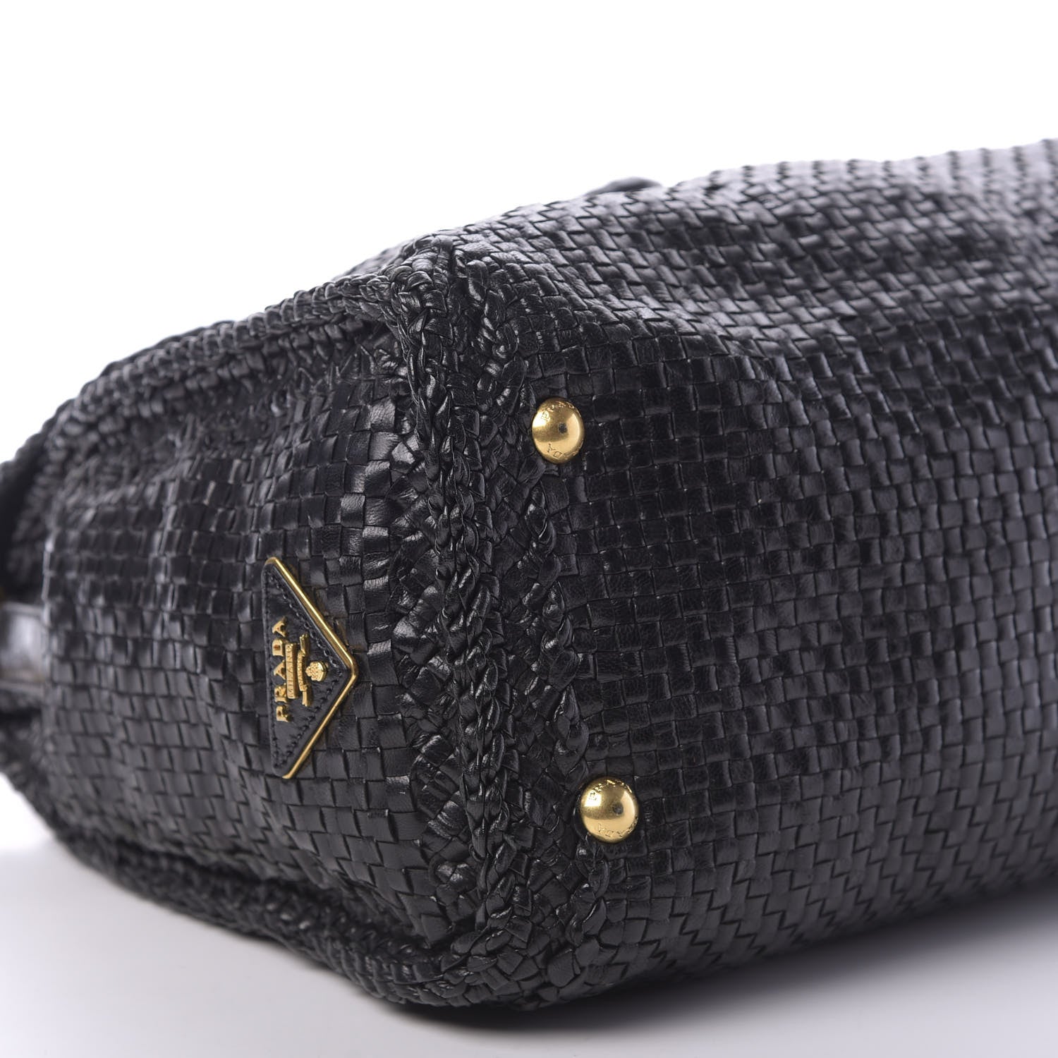 Prada Goatskin Woven Top Handle Satchel Black 6 of 14