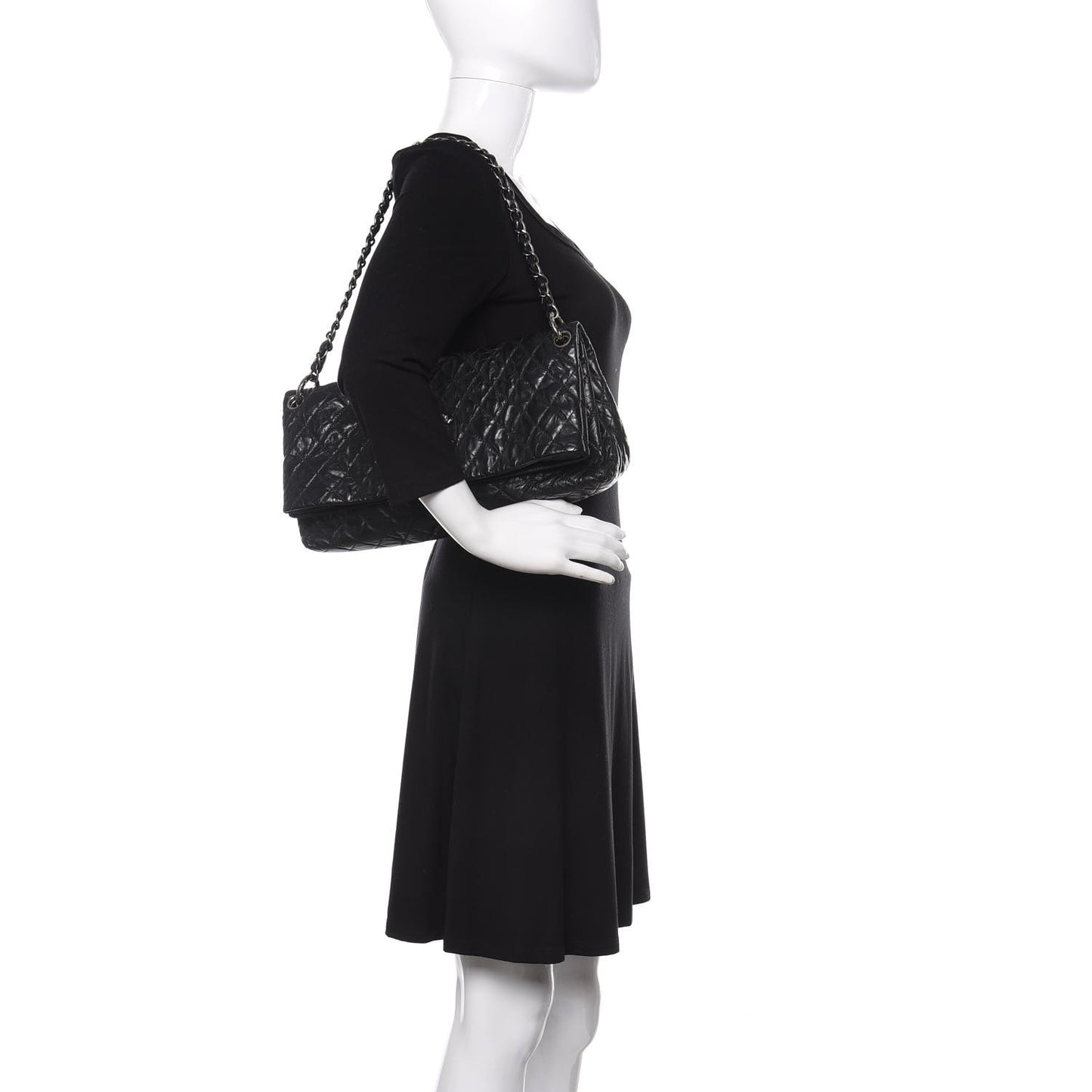 Aged Calfskin Quilted Coco Rider Fold Over Flap Black
