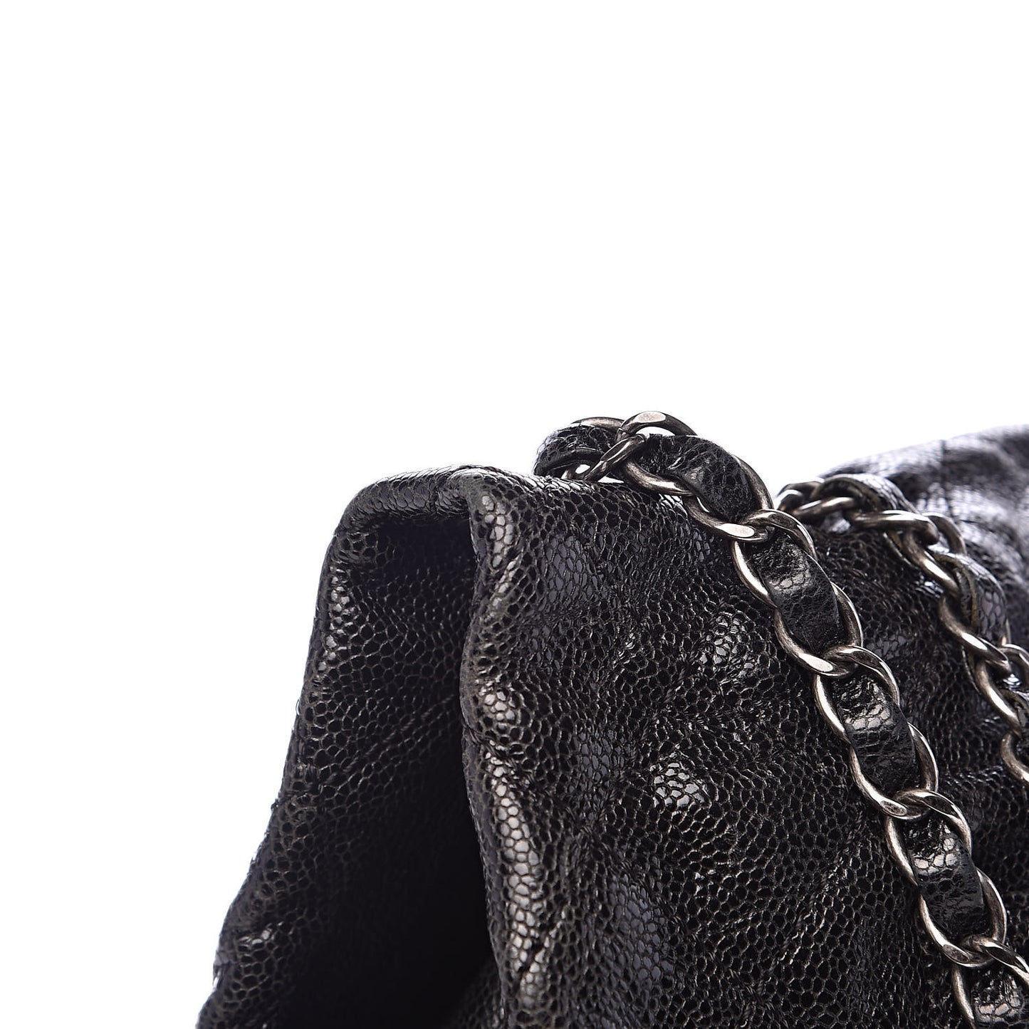 Crumpled Caviar Quilted Maxi Elastic Flap Black