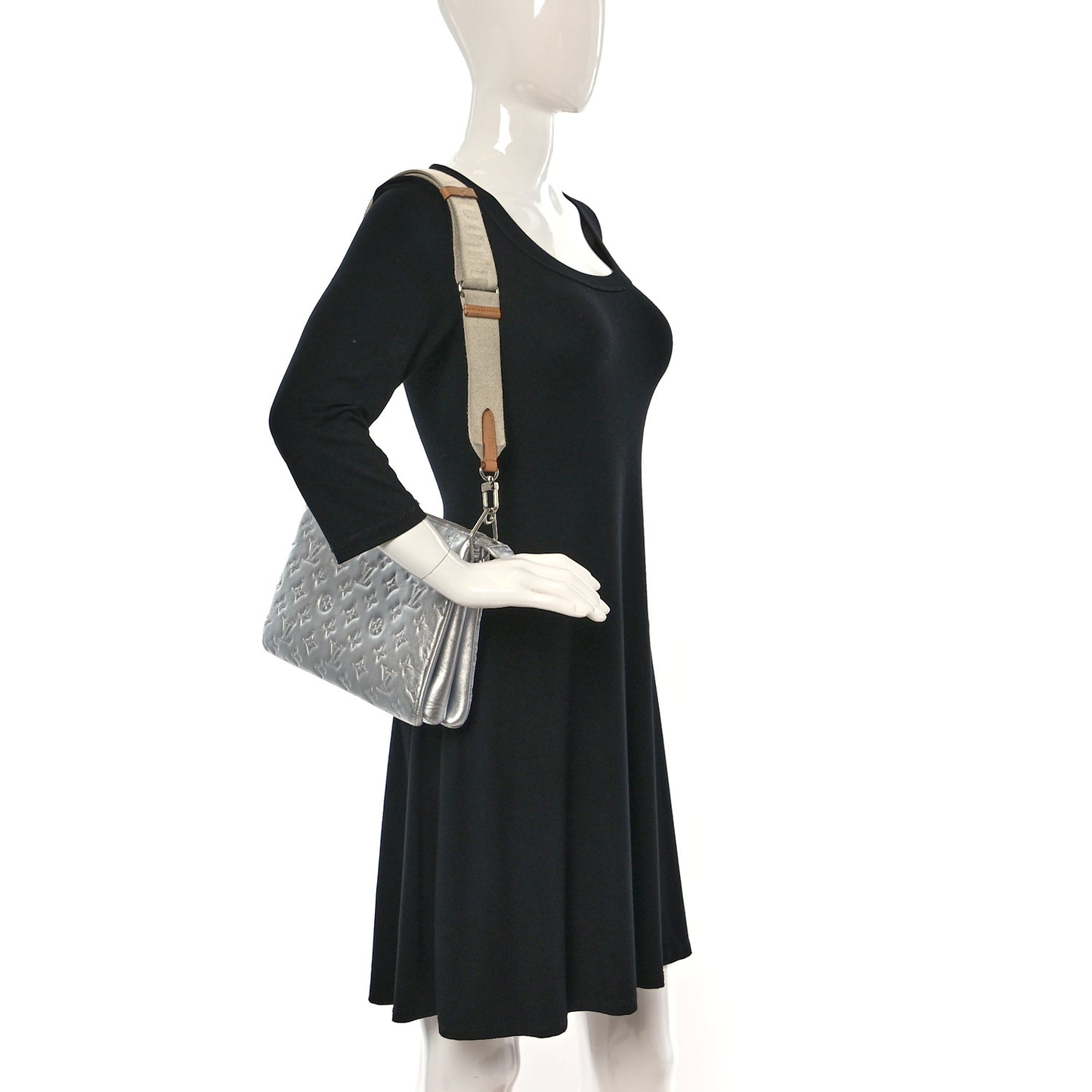 Metallic Lambskin Embossed Monogram Coussin PM Silver