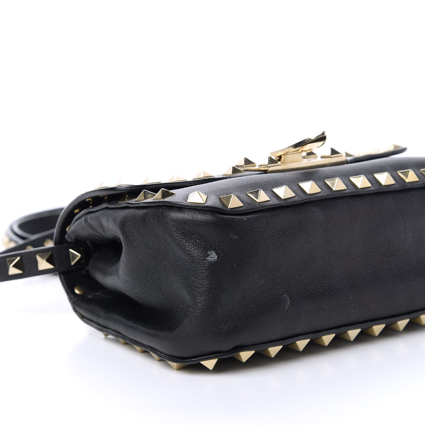 Vitello Mini Rockstud Flap Saddle Crossbody Bag Black