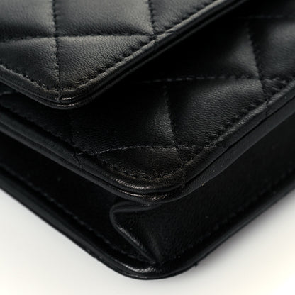 Chanel Lambskin Quilted Pearl Wallet On Chain WOC Black 10 of 15