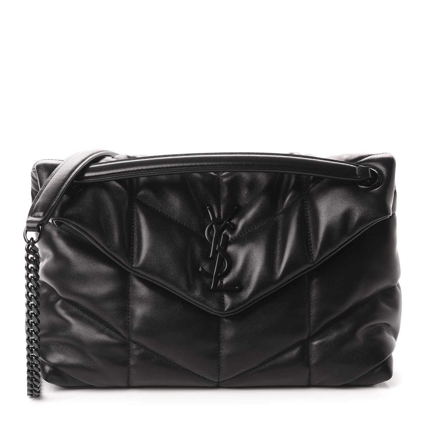 Lambskin Quilted Small Loulou Puffer Monogram Chain Satchel Black