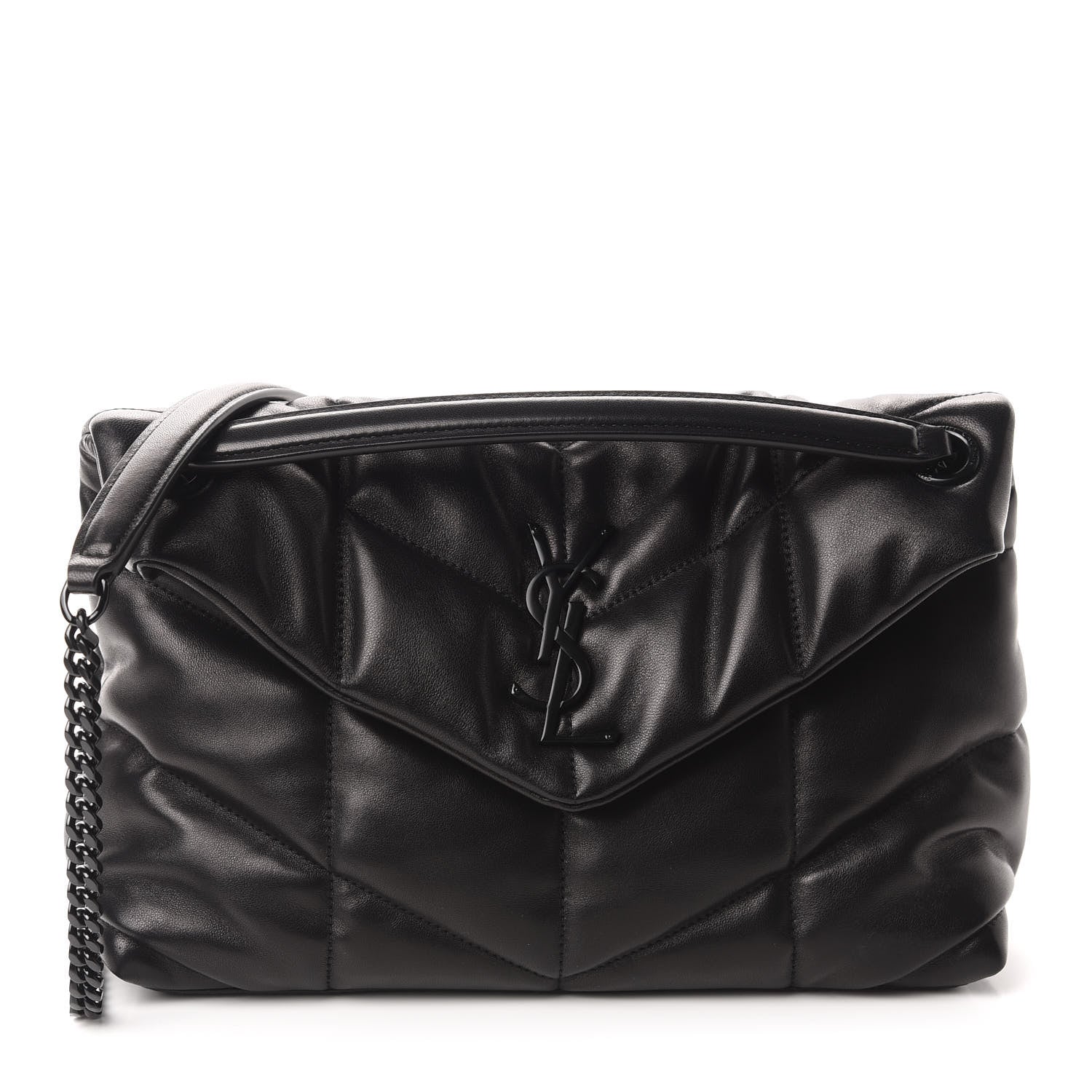 Saint Laurent Lambskin Quilted Small Loulou Puffer Monogram Chain Satchel Black 1 of 12