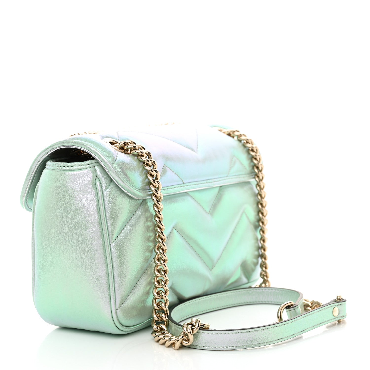 Gucci Iridescent Nappa Chevron Matelasse Small GG Marmont Shoulder Bag Iridescent Salvy Green 3 of 10