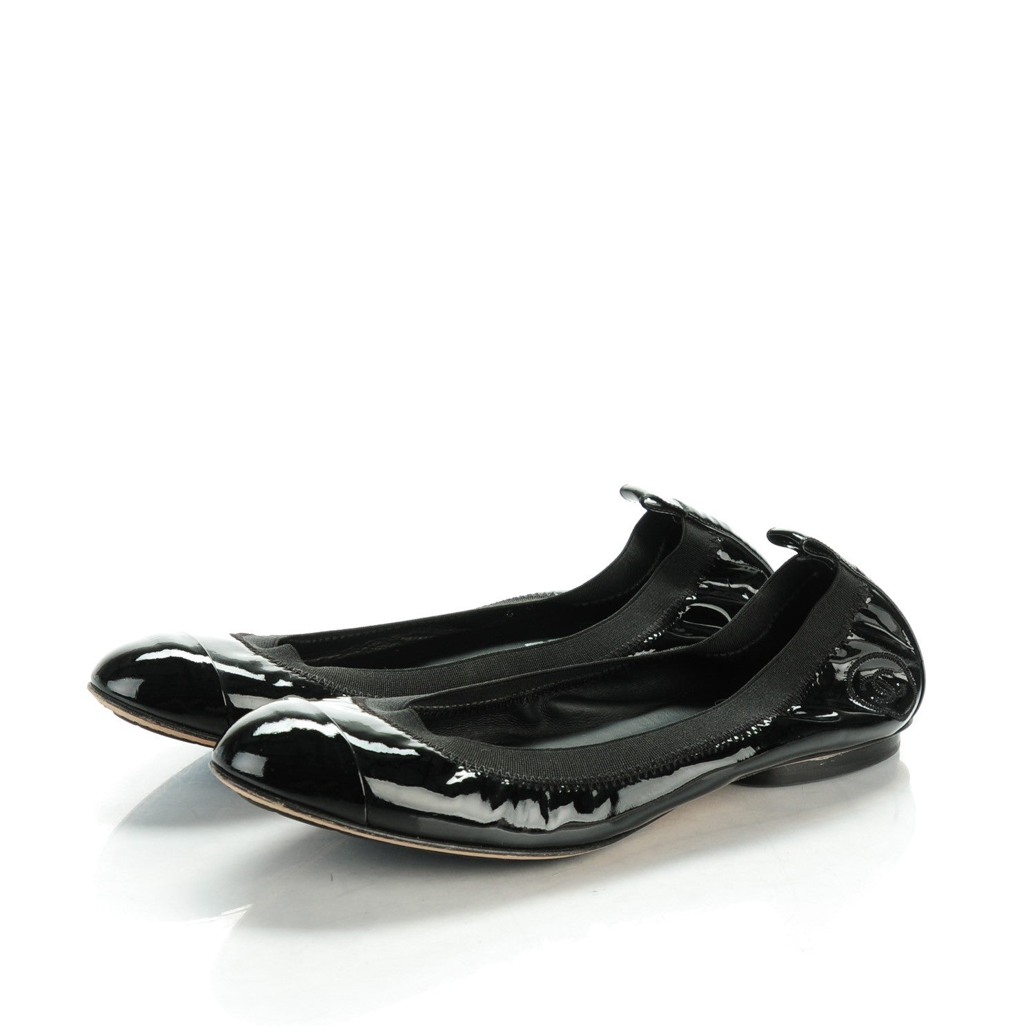 Chanel Patent CC Elastic Cap Toe Ballerina Flats 39 Black 3 of 8