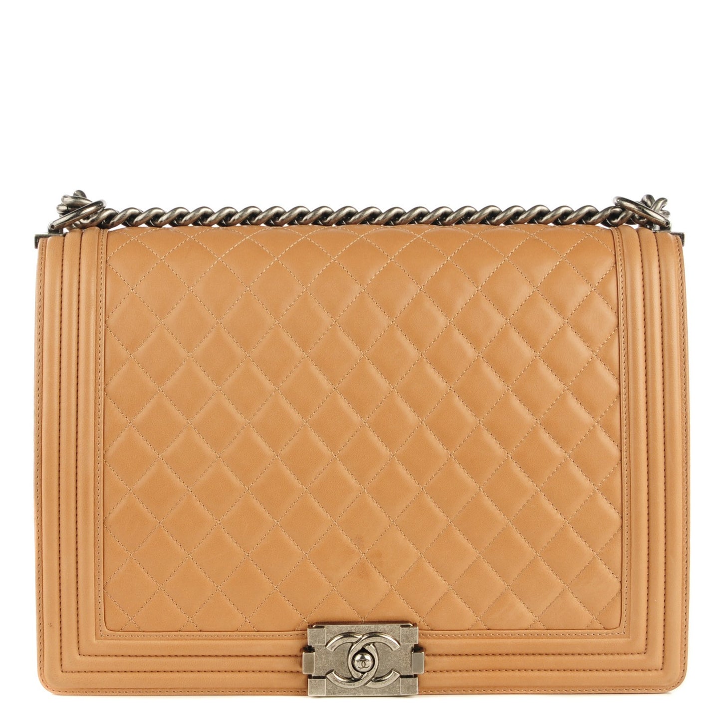 Lambskin Quilted Large Boy Flap Beige