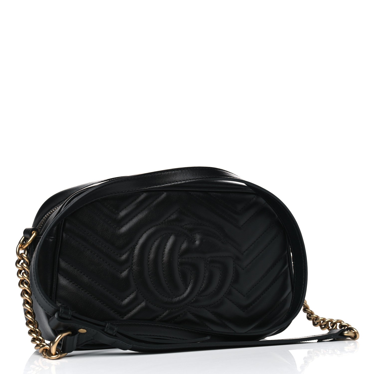 Gucci Calfskin Matelasse Small GG Marmont Chain Shoulder Bag Black 2 of 4