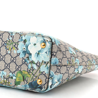 Gucci GG Supreme Monogram Blooms Medium Zippered Bucket Tote Beige Blue Navy Hibiscus Red 10 of 12