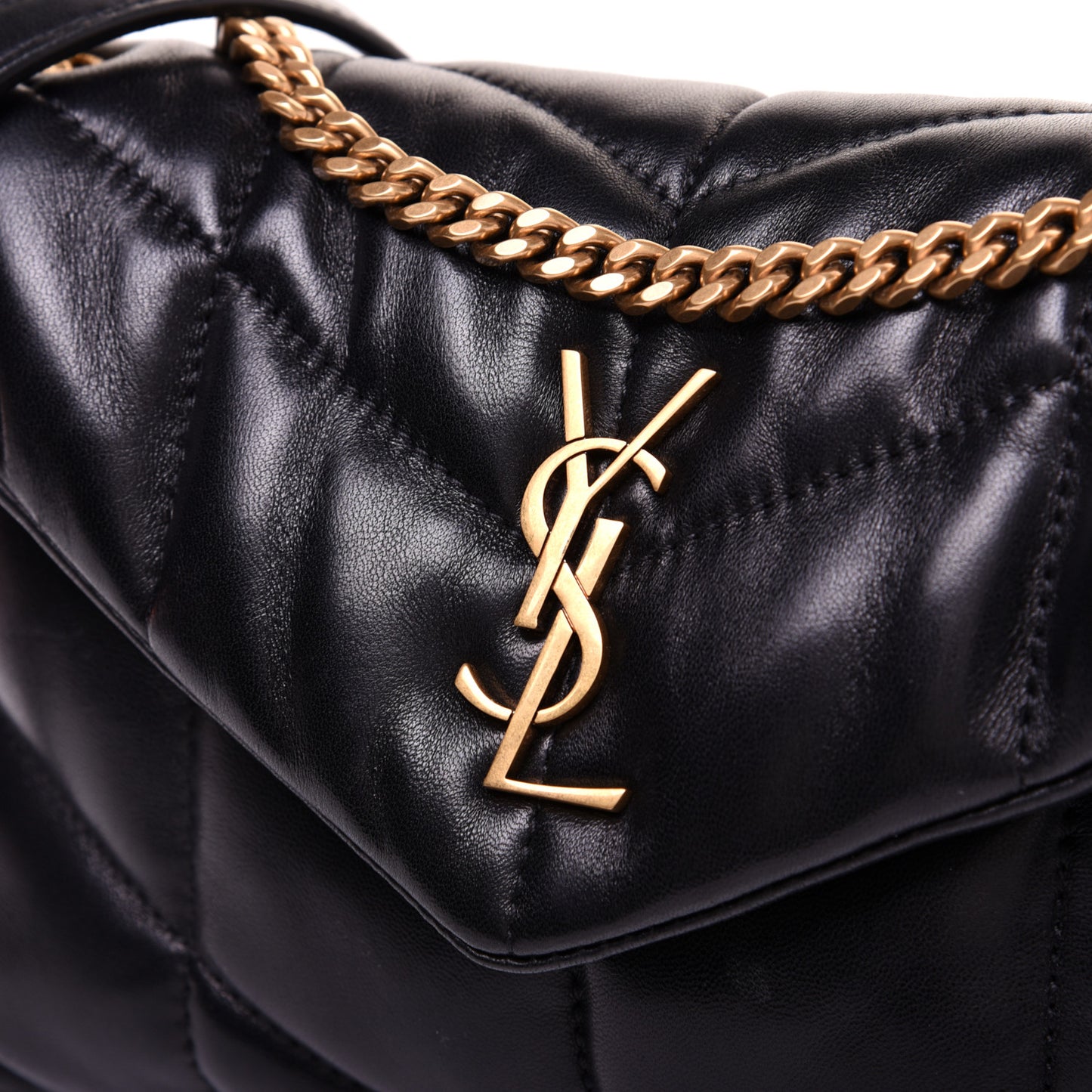 Lambskin Quilted Toy Loulou Puffer Monogram Chain Satchel Black