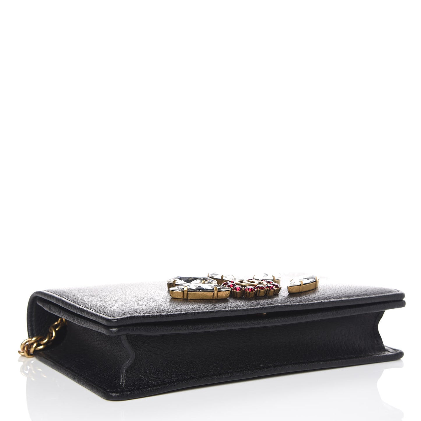 Calfskin Marquise Crystals Mini GG Chain Wallet Black