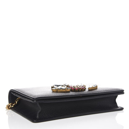 Gucci Calfskin Marquise Crystals Mini GG Chain Wallet Black 4 of 11