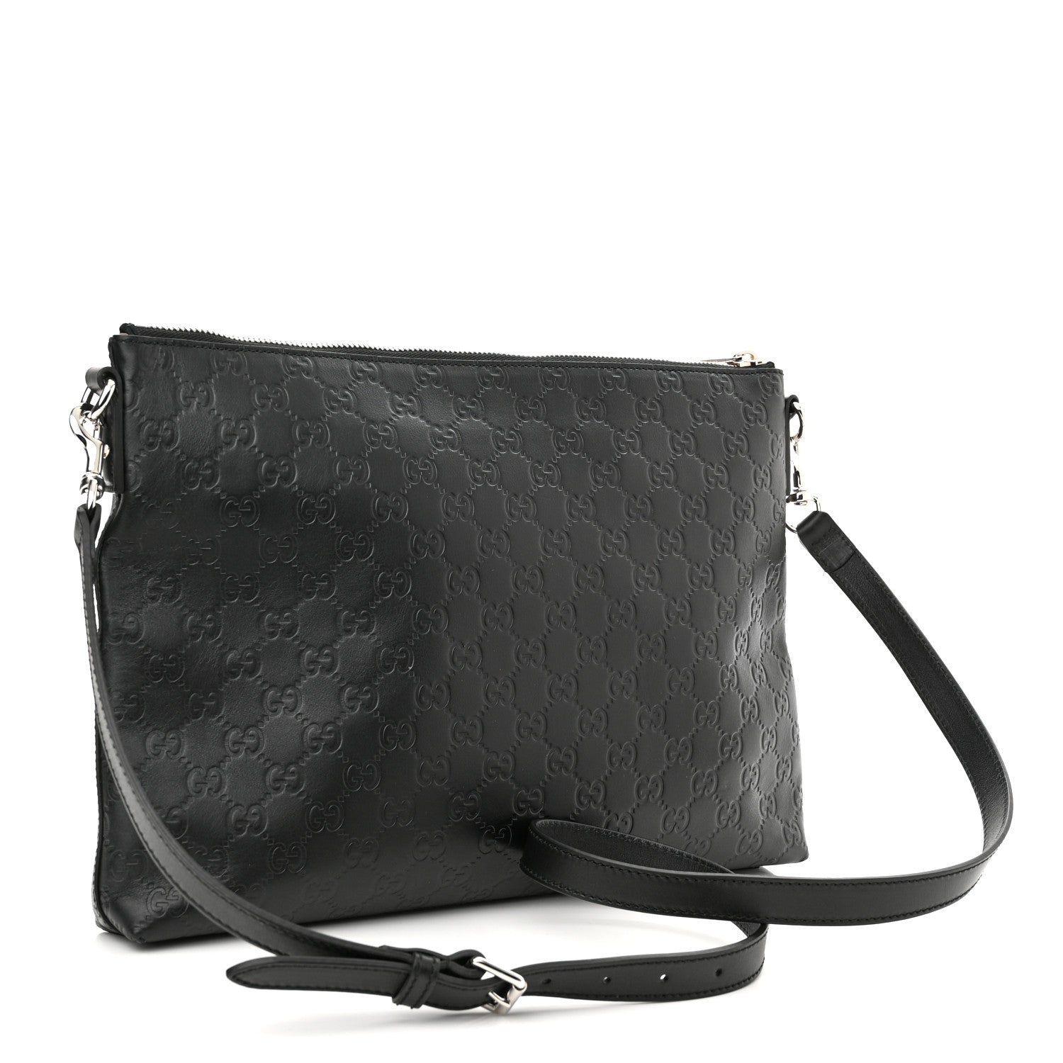 Gucci Guccissima Medium Flat Messenger Bag Black 3 of 9
