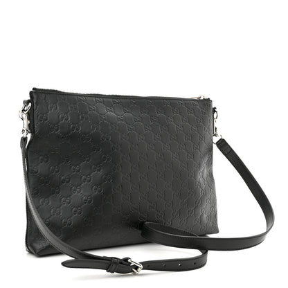 Gucci Guccissima Medium Flat Messenger Bag Black 3 of 9
