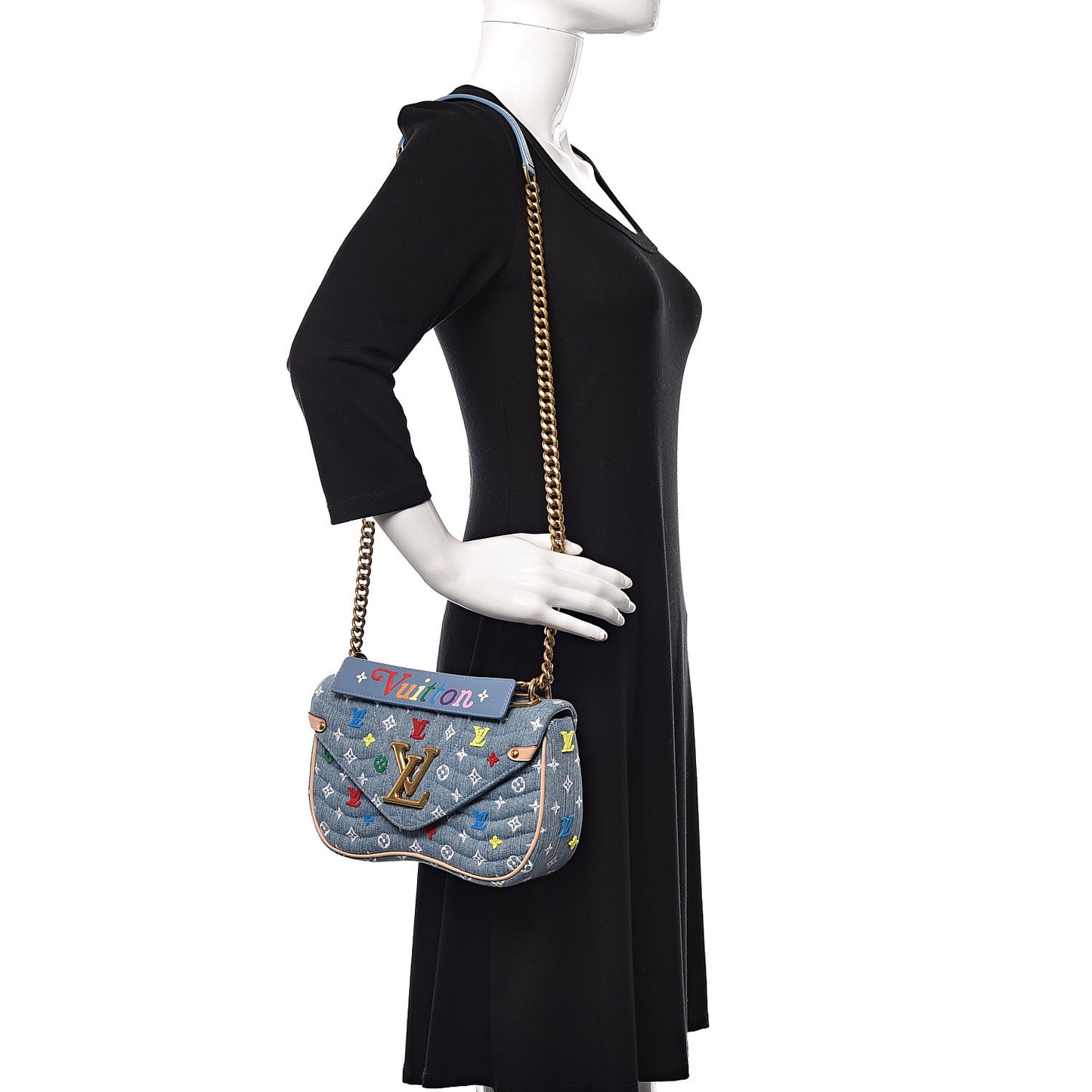 Embroidered Monogram Denim New Wave Chain MM