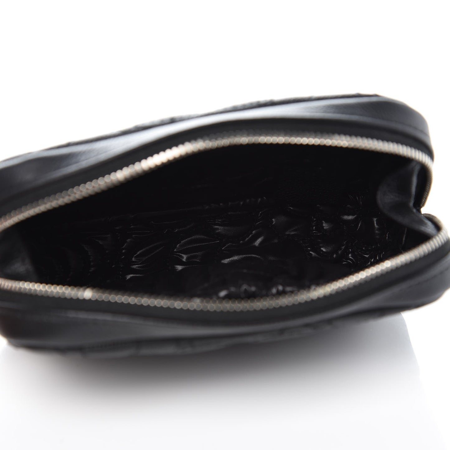 Caviar Camellia Embossed Small Cosmetic Case Black