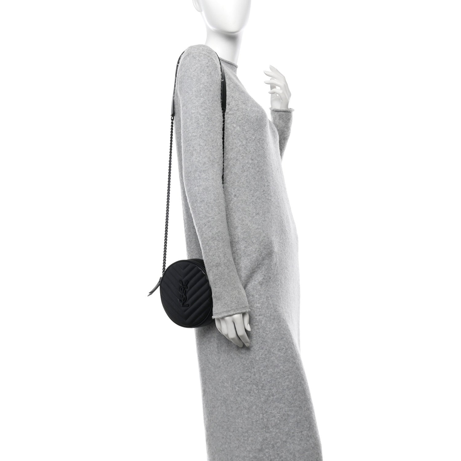 Saint Laurent Calfskin Matelasse Chevron Round Vinyle Camera Bag Black 2 of 10