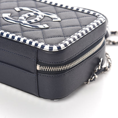 Chanel Caviar Quilted Striped Small CC Filigree Vanity Case Navy White 9 of 9