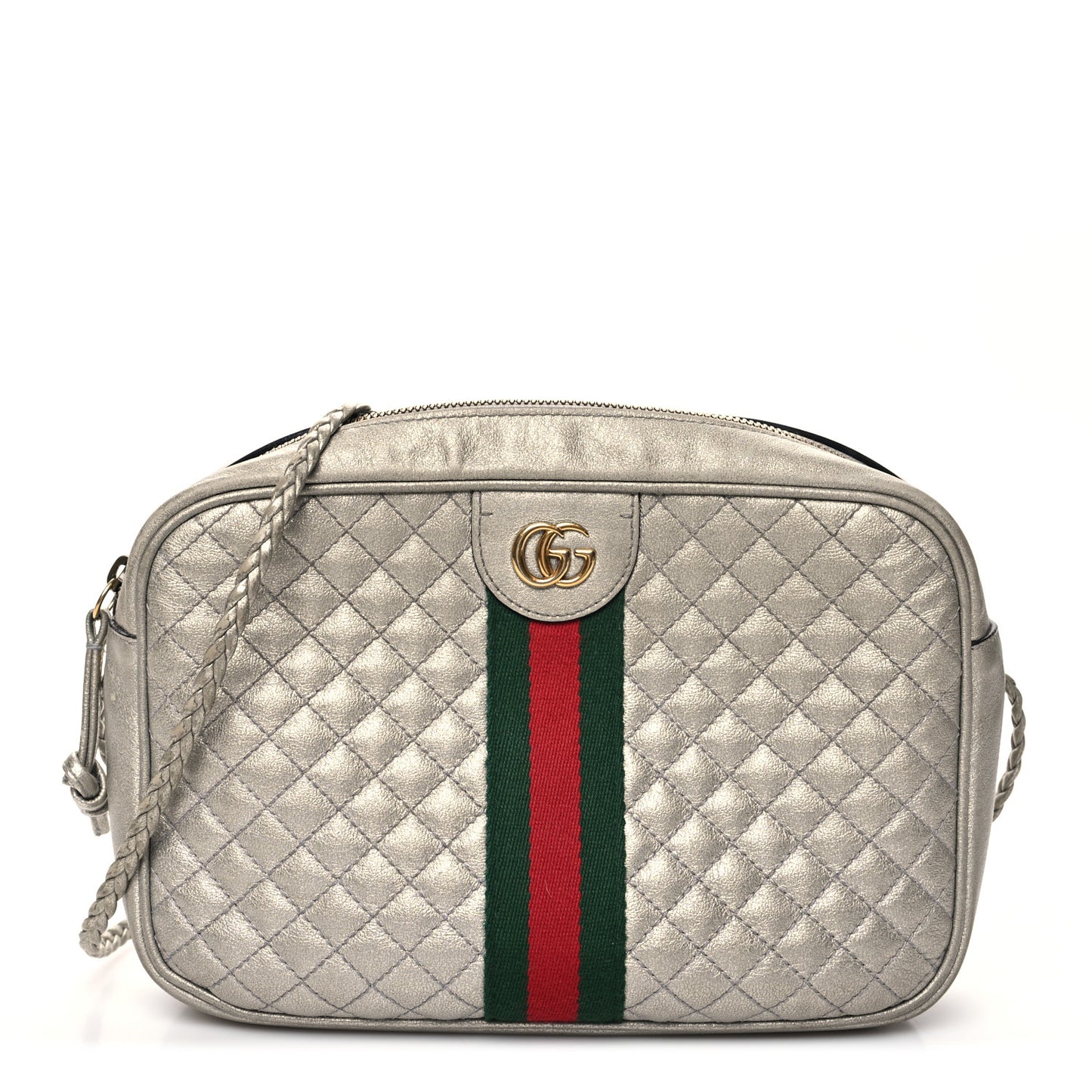 Laminated Nappa Web Trapuntata Small GG Shoulder Bag Argento