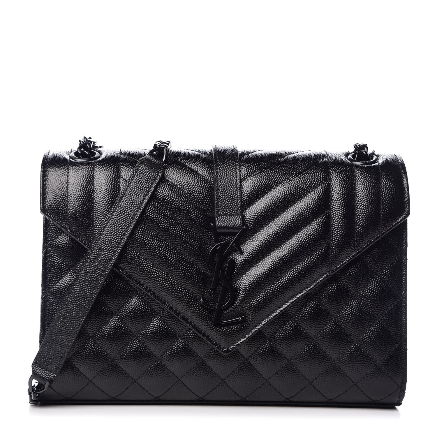 Saint Laurent Grain De Poudre Textured Mixed Matelasse Triquilt Medium Monogram Satchel Black 1 of 7