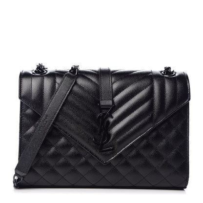 Saint Laurent Grain De Poudre Textured Mixed Matelasse Triquilt Medium Monogram Satchel Black 1 of 7