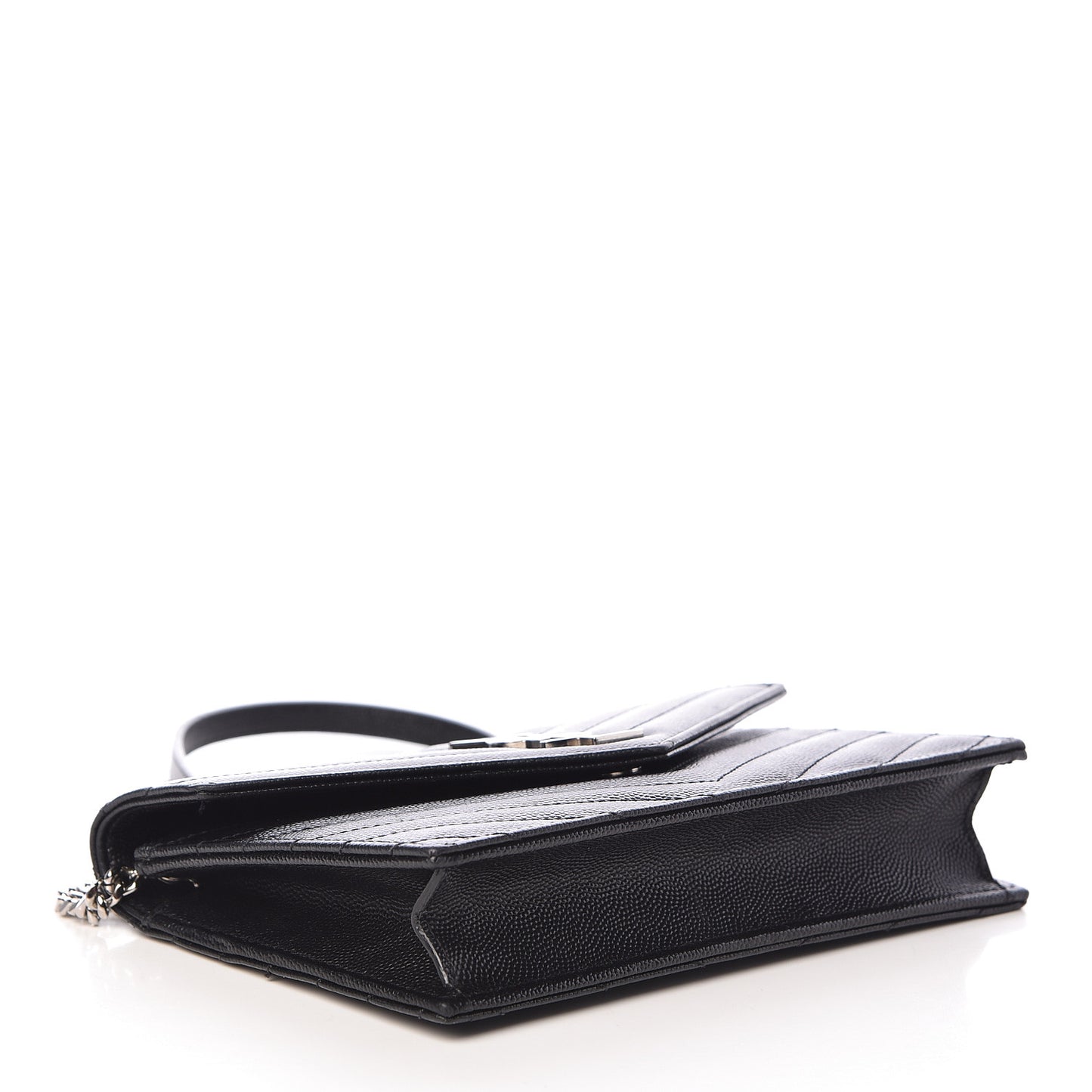 Grain De Poudre Matelasse Chevron Monogram Envelope Chain Wallet Black