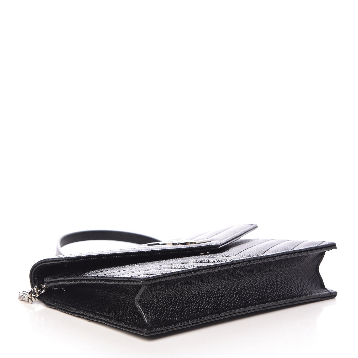 Saint Laurent Grain De Poudre Matelasse Chevron Monogram Envelope Chain Wallet Black 4 of 10