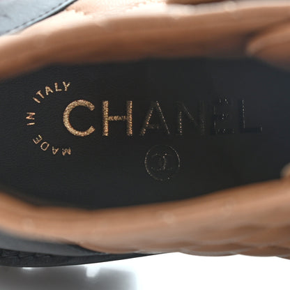Chanel Lambskin Calfskin Quilted Lace Up Combat Boots 36 Beige Black 5 of 10