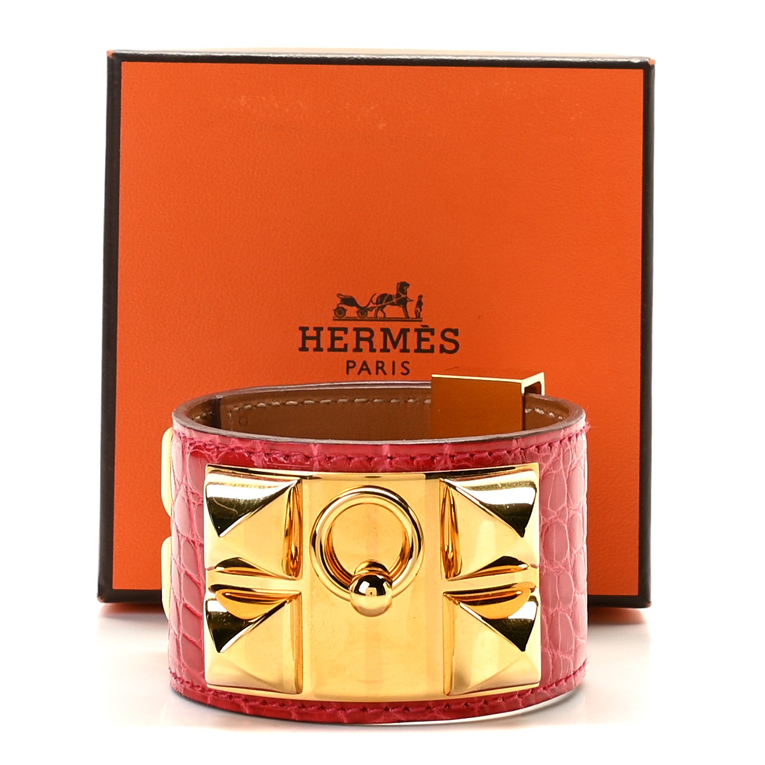 Hermes Shiny Alligator Collier De Chien CDC Bracelet S Bougainvillea 6 of 6