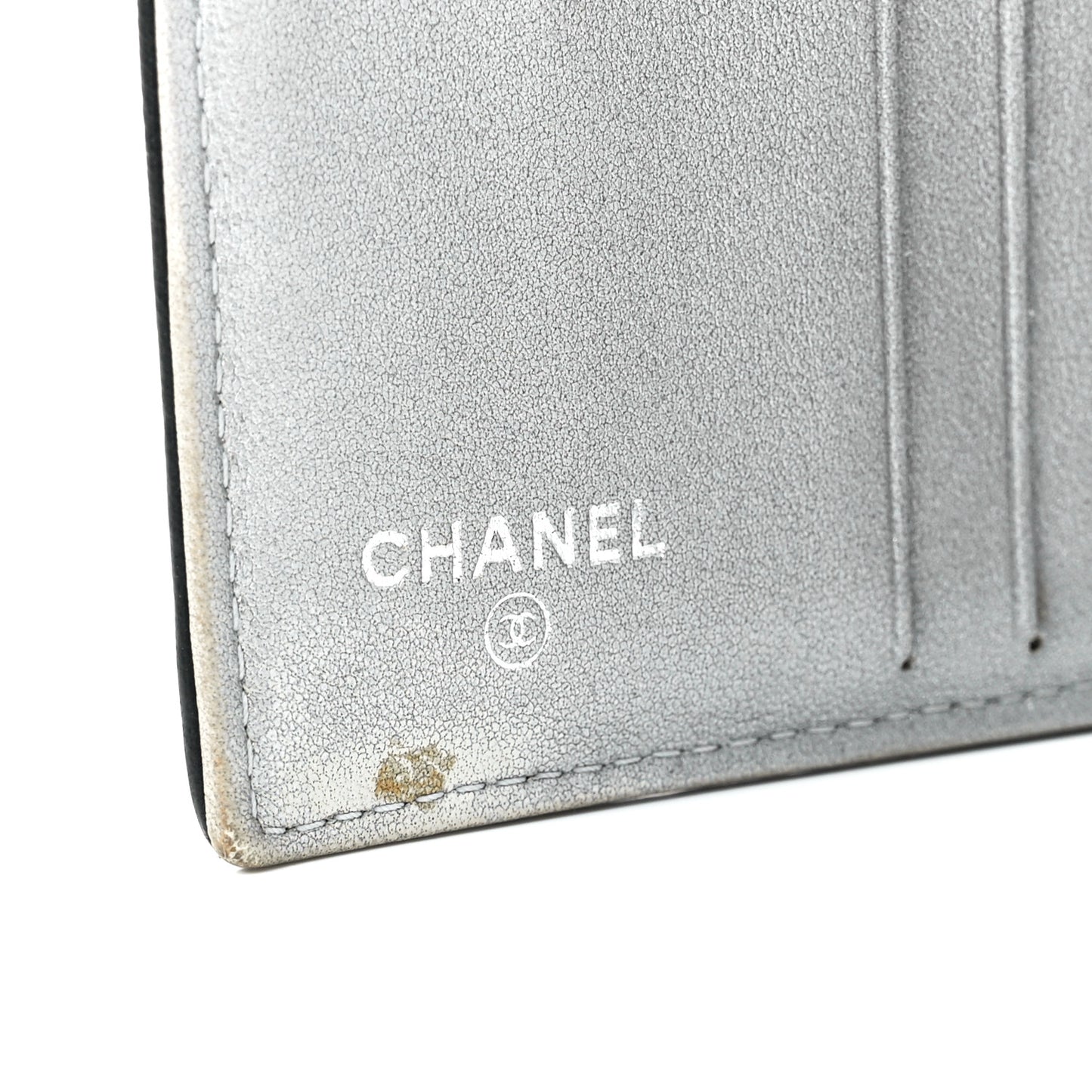 Lambskin Camellia Embossed Small Double Wallet Black