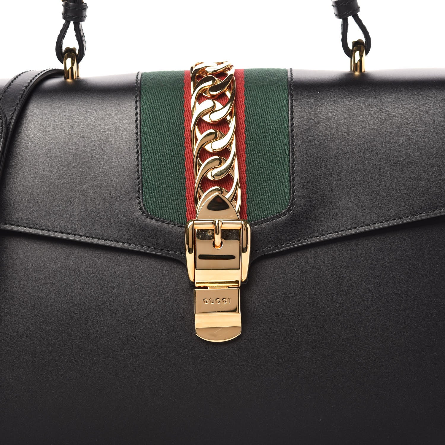 Gucci Calfskin Medium Sylvie Top Handle Bag Black 10 of 10