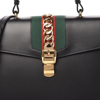 Gucci Calfskin Medium Sylvie Top Handle Bag Black 10 of 10
