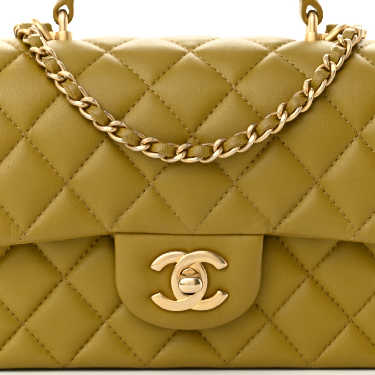 Lambskin Quilted Metal Mini Top Handle Rectangular Flap Green