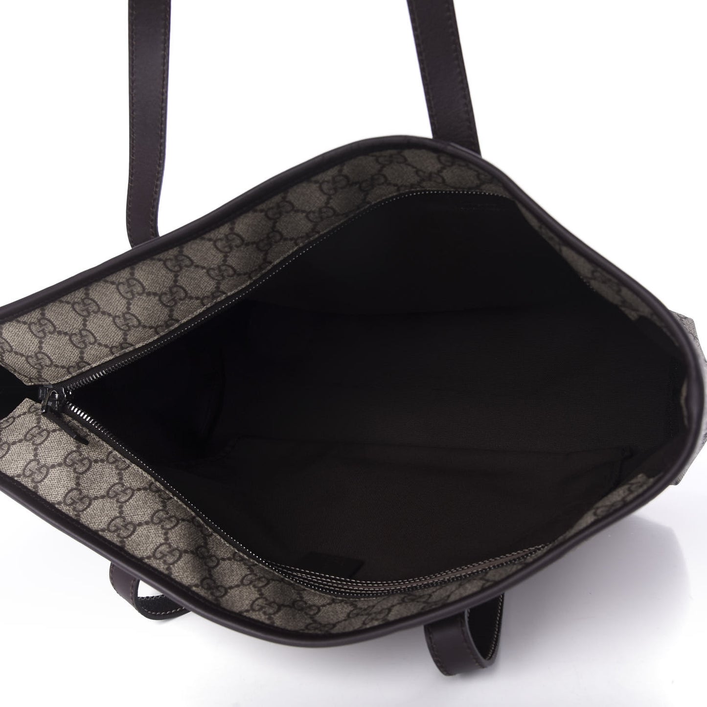 GG Supreme Monogram Medium Zippered Shopping Tote Dark Brown