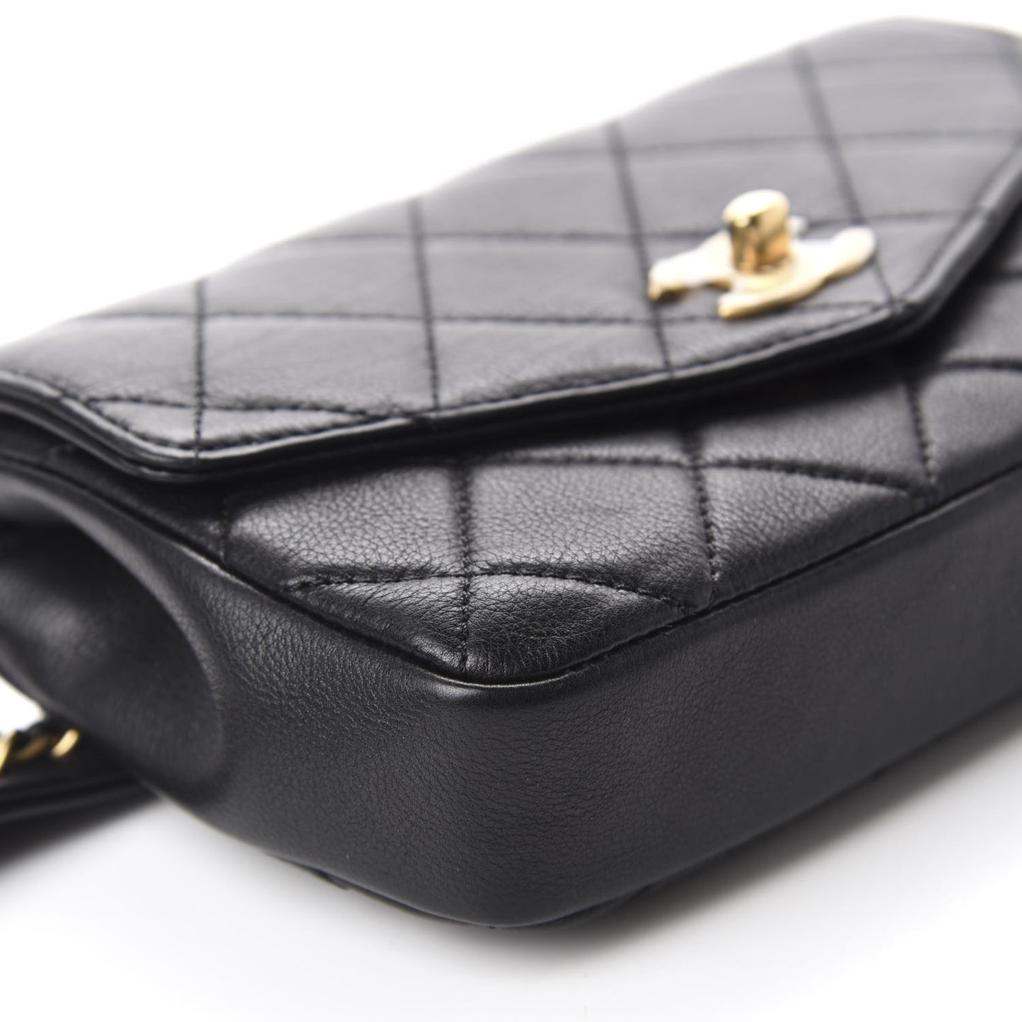 Calfskin Quilted Flap Waist Bag Black