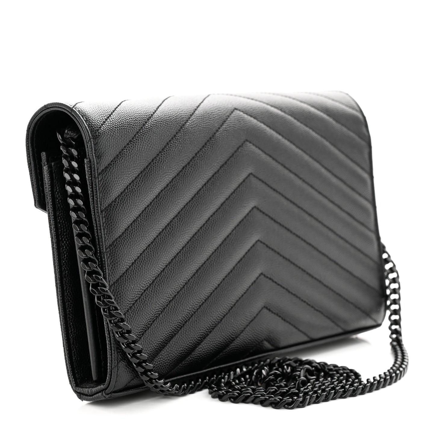 Grain De Poudre Matelasse Chevron Monogram Monochrome Chain Wallet Black