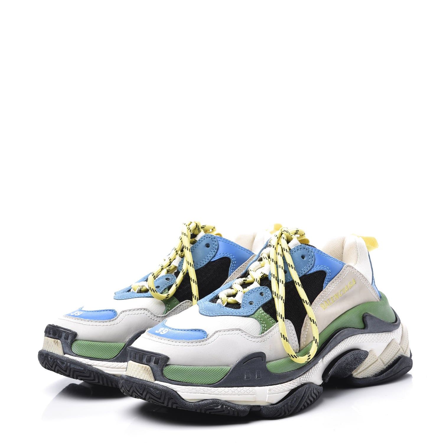 Balenciaga Fabric Mesh Nappa Mens Triple S Sneakers 39 Bleu White Vert Jaune 3 of 10