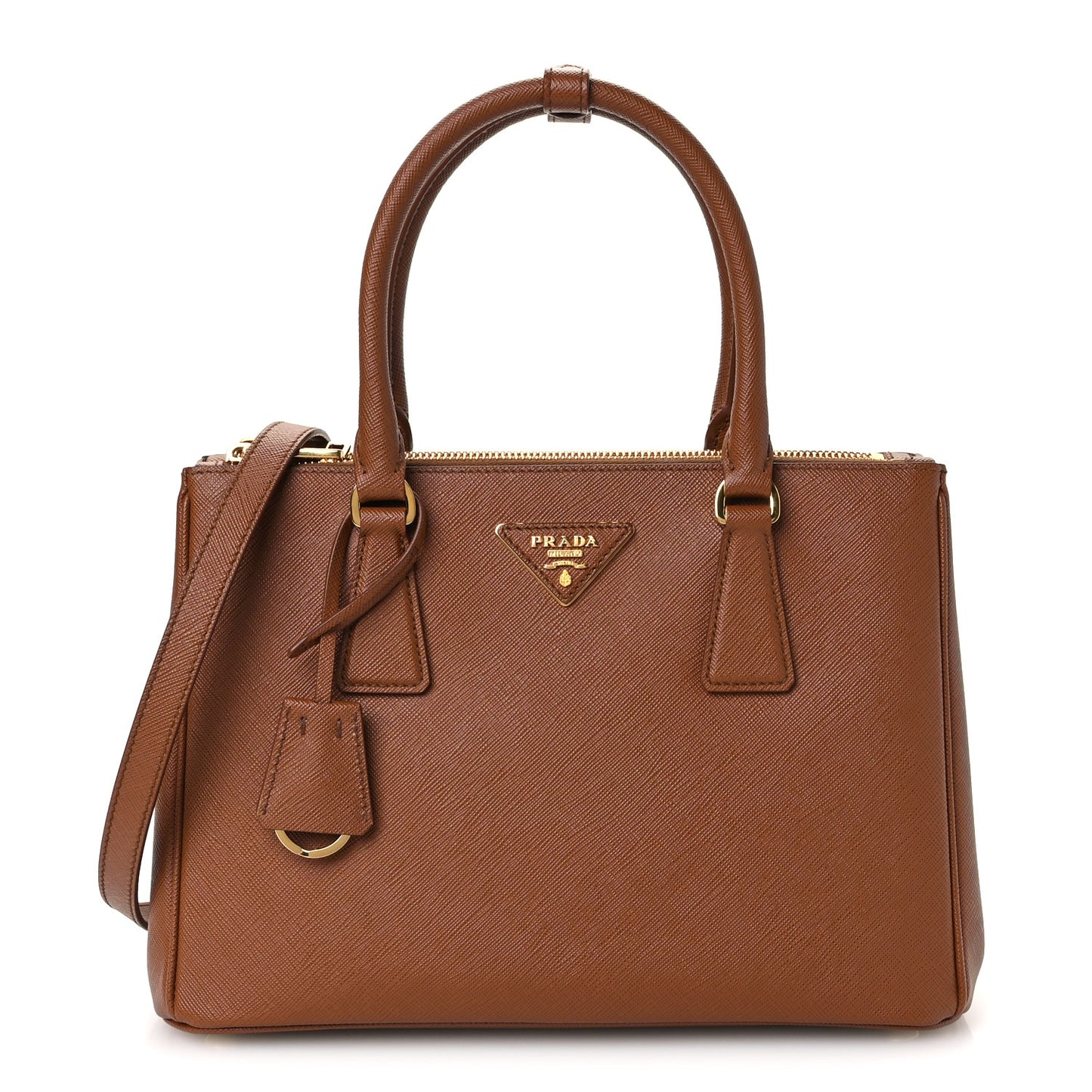 Saffiano Small Galleria Double Zip Tote Caramel