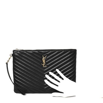 Saint Laurent Calfskin Matelasse Monogram Cassandre Tablet Pouch Black 2 of 8