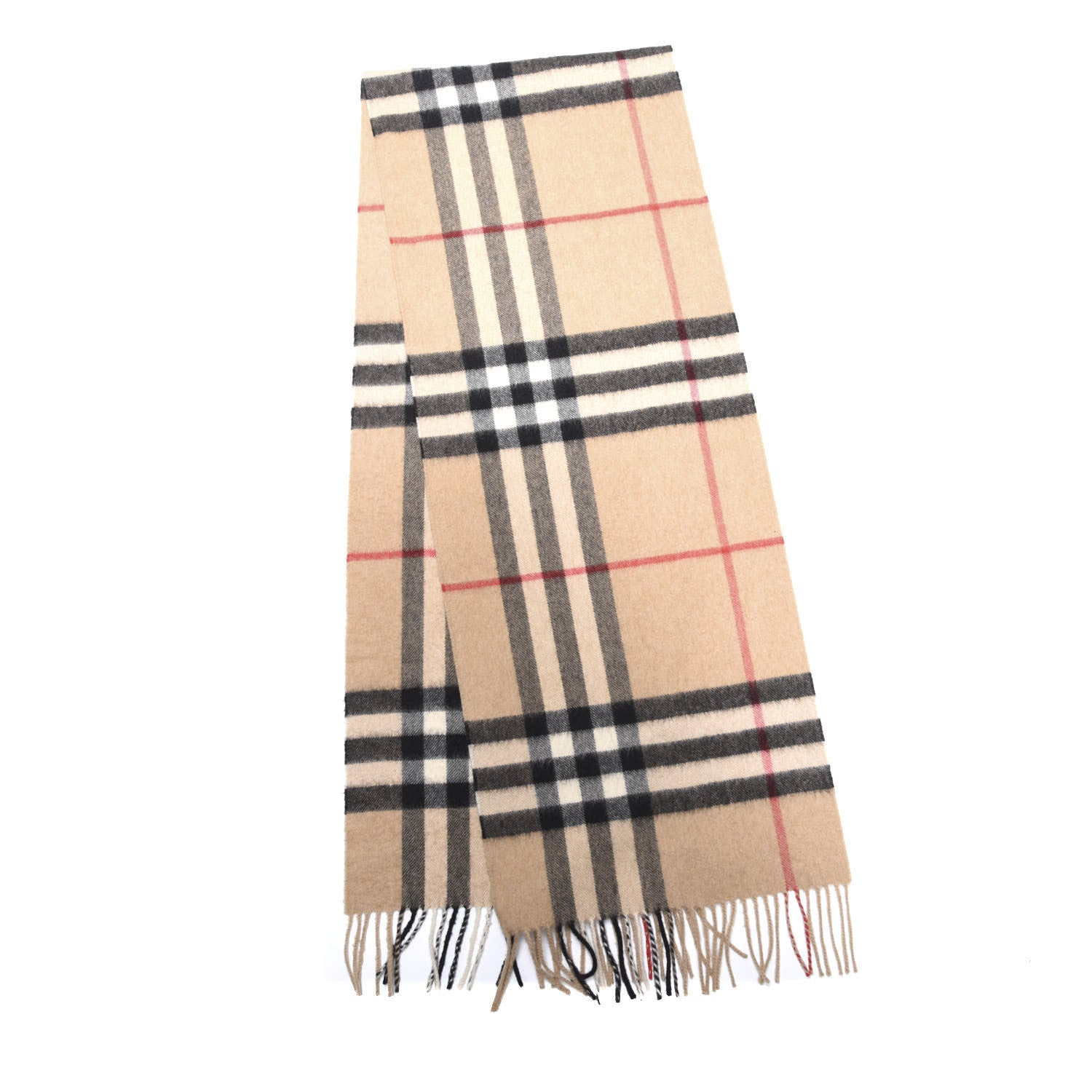 Burberry Cashmere Giant Check Fringe Scarf Camel 2 of 4