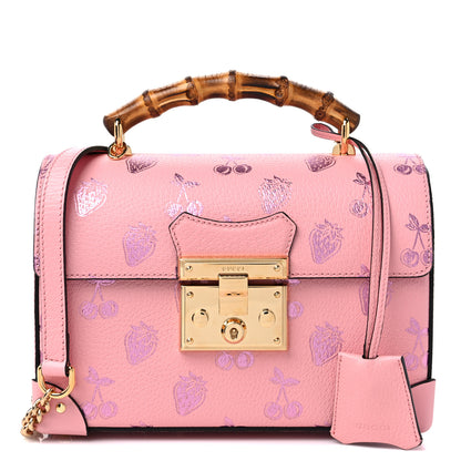 Gucci Textured Dollar Calfskin Berry Print Small Padlock Bamboo Shoulder Bag Pink Purple 1 of 9
