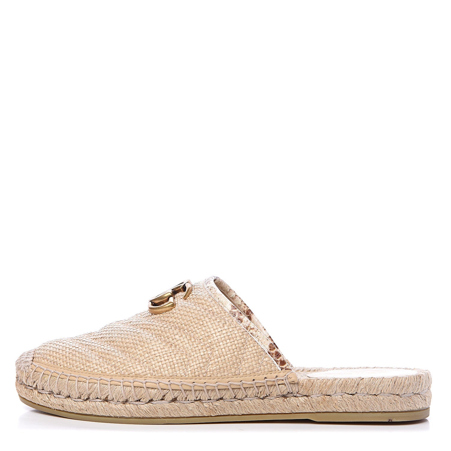 Gucci Straw Elaphe Matelasse GG Marmont Espadrille Slippers 37 Natural Cream Brown 1 of 10