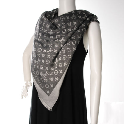 Louis Vuitton Wool Silk Monogram Denim Shawl Black 3 of 5