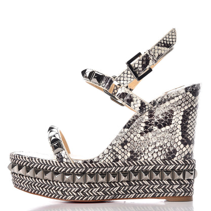 Christian Louboutin Watersnake Print Cataclou 120 Wedge Sandals 36 Roccia Gun Metal 1 of 10