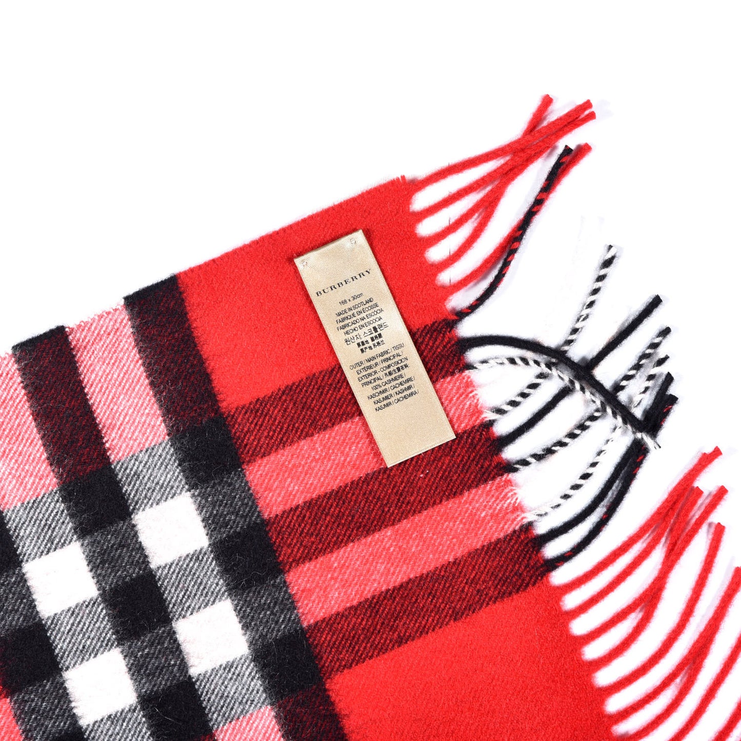 Cashmere Giant Check Fringe Scarf Military Red