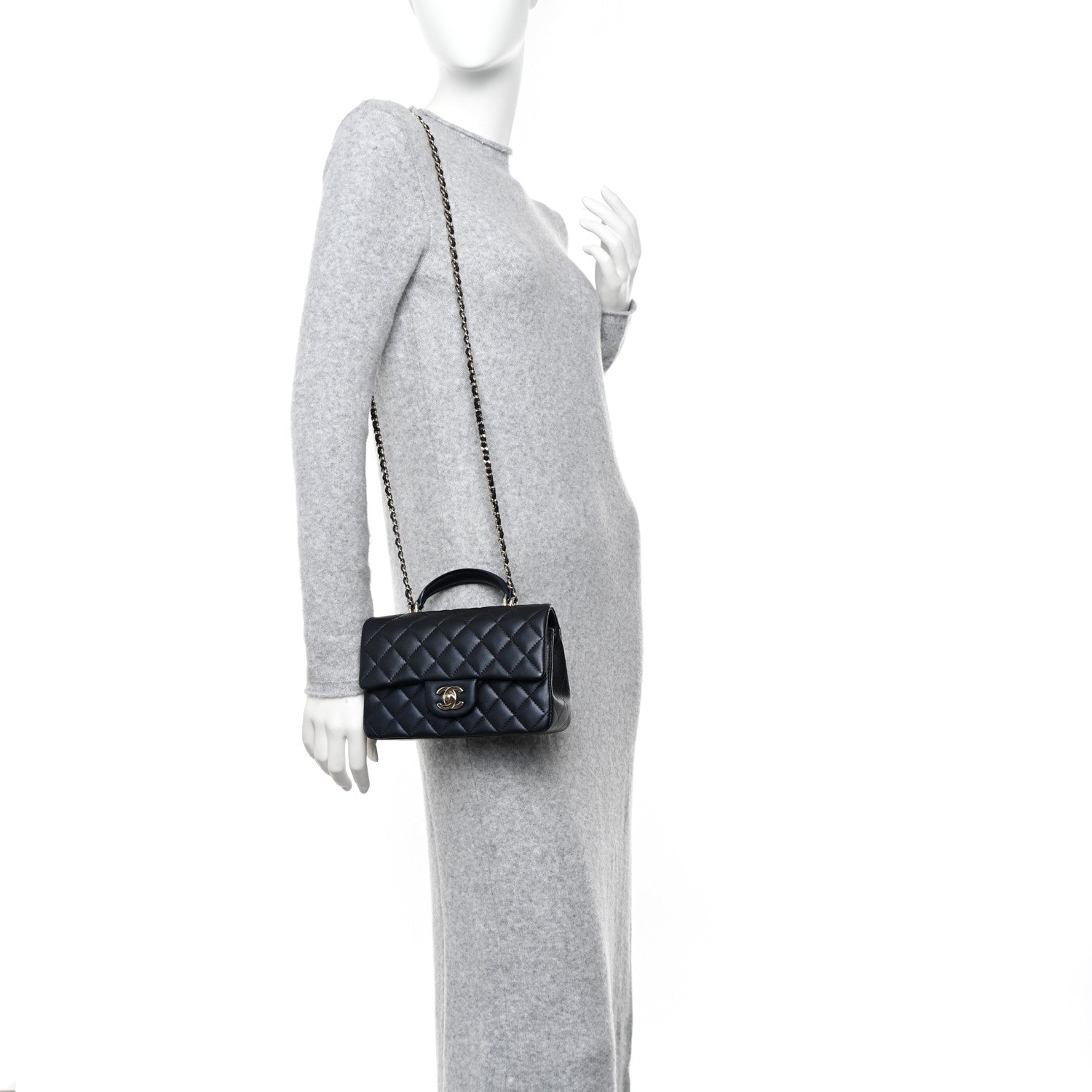 Chanel Lambskin Quilted Mini Top Handle Rectangular Flap Navy Blue 2 of 11