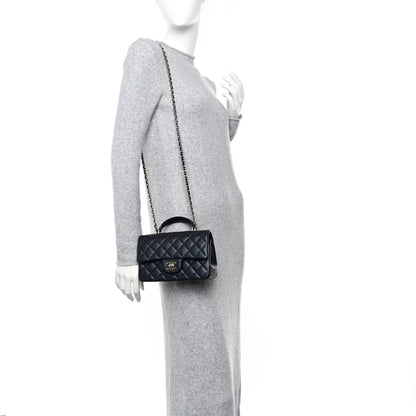 Chanel Lambskin Quilted Mini Top Handle Rectangular Flap Navy Blue 2 of 11